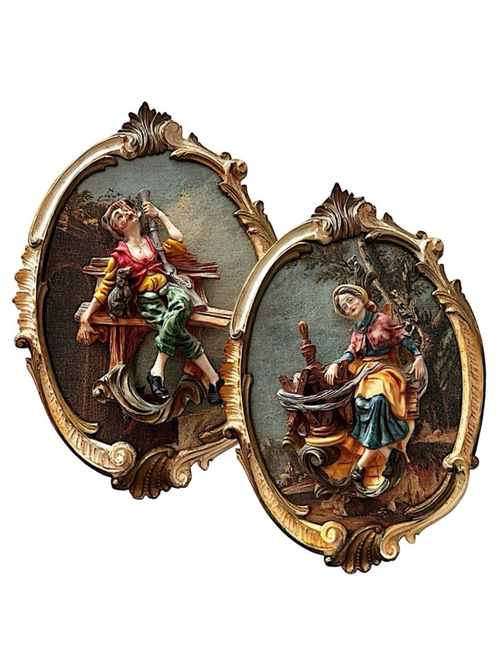 Vtg Empire Italian 3D Raised Relief Wall Art Pair Mid Century Gold Ornate Frames